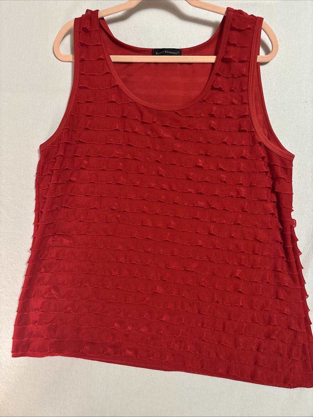 Travel Elements Size 1X Red Ruffled Sleeveless Top